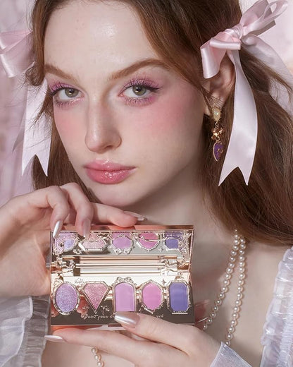Flower Knows Violet Strawberry Rococo All-In Gift Set,11 Pack Makeup Box with Mirror,Lip Gloss×4+Blush×2+Eyeshadow Palette+Blush Brush×1+Handheld mirror×1+Hair Clip×1+Gift Box×1