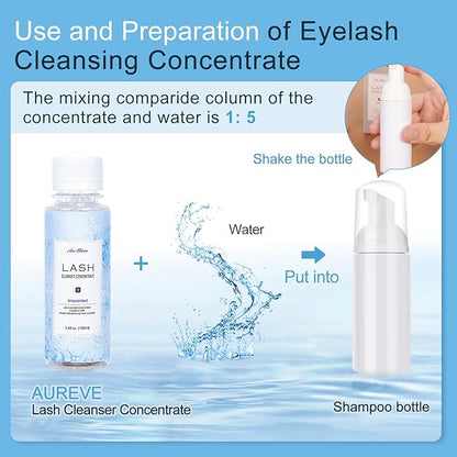 Lash Shampoo Concentrate 100ml Lash Extension Cleanser Oil-Free Eyelash Extension Shampoo with Salon Home Care -Makes 20 Bottles 60ml Lash Shampoo,Unscented