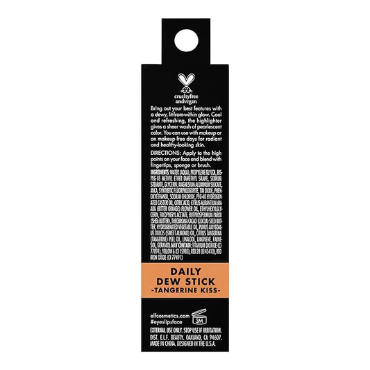 e.l.f. Daily Dew Stick, Cooling Highlighter Stick For Dewy Skin, Gives Your Complexion A Radiant Glow, Vegan & Cruelty-Free, Tangerine Kiss