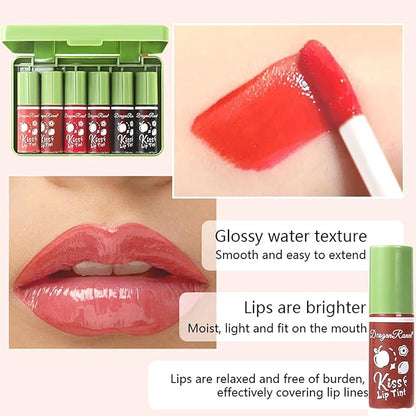 6 Colors Lip Tint Stain Set, Lip Stain Long Lasting Waterproof, Non-sticky & Lightweight Lip Tint, Multi-Use Liquid Blush & Lip Stain, Korean Lip Gloss with Moisturizing Lip Color Tint