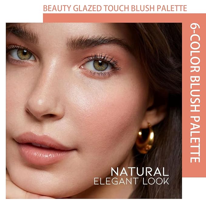 Multicolour Lasting Brightening Glow Blush Powder 3 In 1 Blush Highlighter Eyeshadow Makeup Sweat-Resistant Non-Greasy Shimmery Matte 6 Colors Natural Blusher Palette # A
