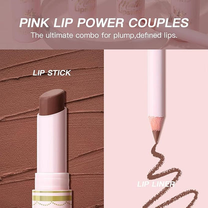 USHAS 2 in 1 Waterproof Lipstick and 24H Lip Liner Set - Long Lasting Matte Lipstick Pen Kits