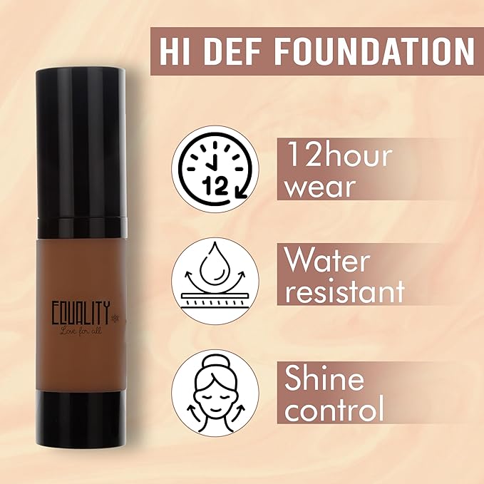 EQUALITY HI-DEF Foundation, Water resistant, Medium to Full coverage, Dewy finish non-matt, 12 hour wear Shine control, Cruelty Free, Paraben Free, 18ml/0.61 US Fl Oz - C11