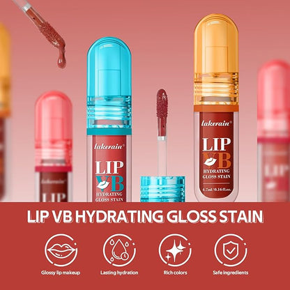 LIP VB Hydrating Gloss Stain – Lip Tint Gloss with 12HR Hydration Long-Lasting Moisture & Shine, Smooth Lip Stain with Glossy Finish, Non-Sticky, Rich Color for All Skin Tones (#4 DRIPPING IN ROSE, 1)