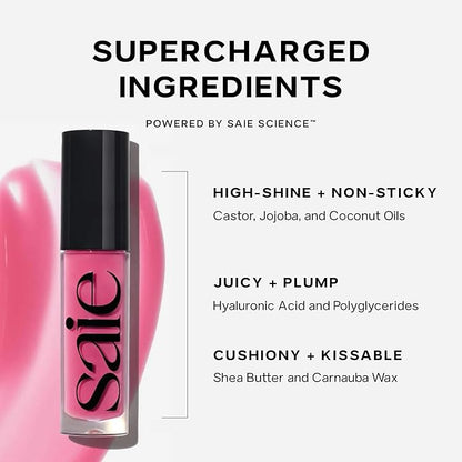 Saie Glossybounce - Hydrating Lip Gloss and Tinted Lip Oil Hybrid with Hyaluronic Acid & Jojoba Oil for Non-Sticky, Ultra-Shiny, Plump & Soft Lips - Everyday Makeup Essential - Splash (.17 oz)