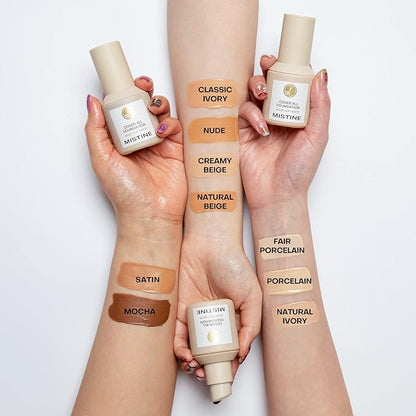 MISTINE Full Coverage Foundation Makeup for Oily Skin,24 Hour Oil Control Liquid Foundation,Skin-Caring,Moisturizing Formula,Cream Foundation,Matte Finish,Mocha,1 Fl Oz