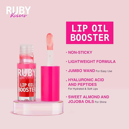 Ruby Kisses Lip Oil Booster, Hydrating Lip Gloss with Nourishing Natural Oil Blend, Jumbo Wand for Easy Application, Non-Sticky Formula