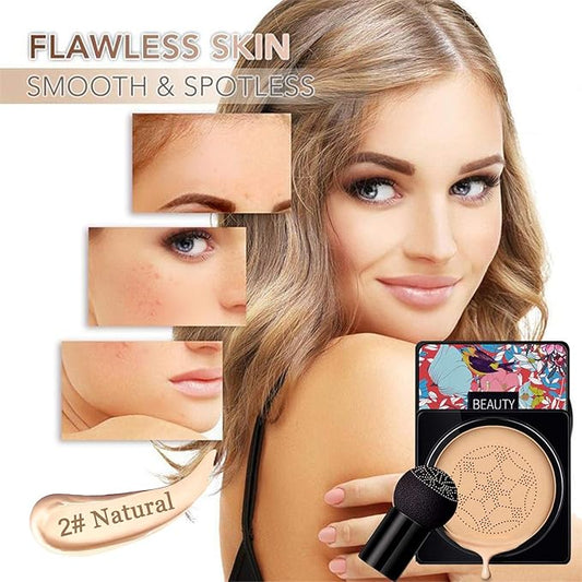 NUIBO Air Cushion CC Cream Mushroom Head, Moisturizing Concealer Makeup Base, Primer Liquid Foundation Long Lasting with Two Mushroom Makeup Sponges 【Natural】