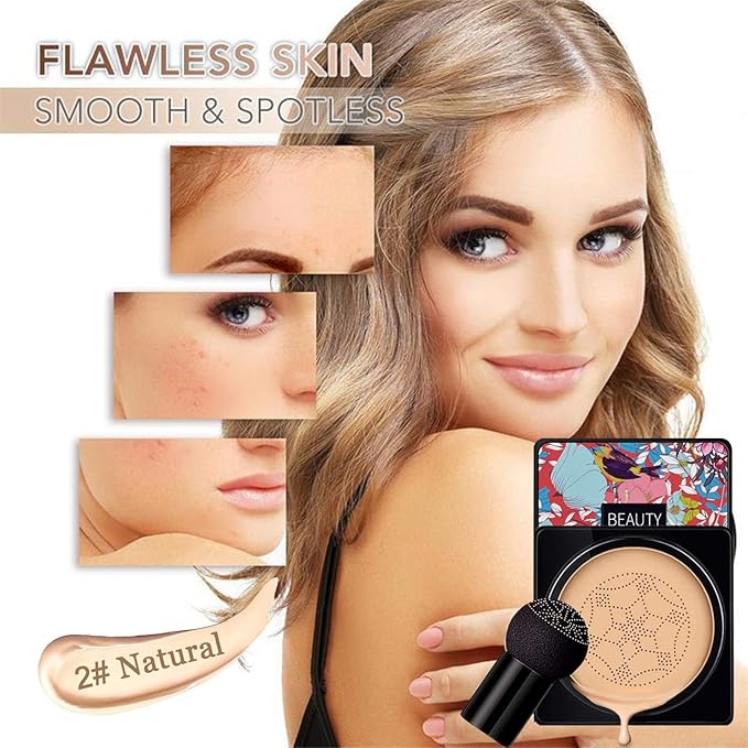 2PCS Mushroom Head Air Cushion CC Cream, Beauty Cream EXO TOO, Moisturizing, Long Lasting, Light Weight, Waterproof Foundation with 2PCS Mushroom Head Sponges