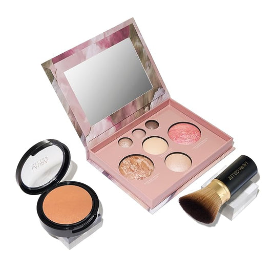 LAURA GELLER NEW YORK Baked Starter Kit - Full Coverage: Double Take Powder Foundation, Sand + Best of the Best Face Palette + Retractable Angled Kabuki Brush