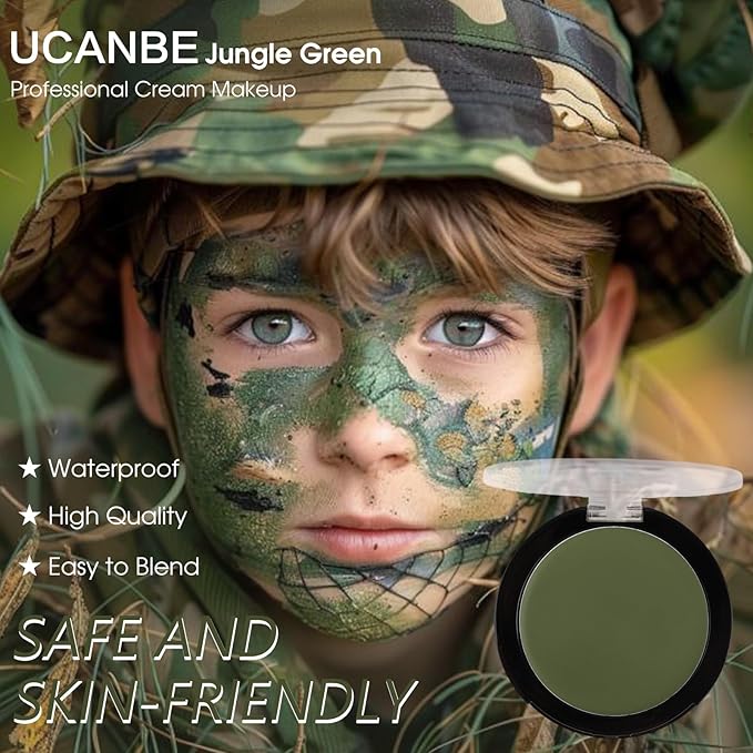 UCANBE Jungle Green Face Body Paint Makeup Foundation, Non-Toxic Cream Greasepaint, Face Painting Kit for for Kids & Adult Halloween Parties, Monster Witch Orcs Hulk Camo Hunting SFX Cosplay Costumes