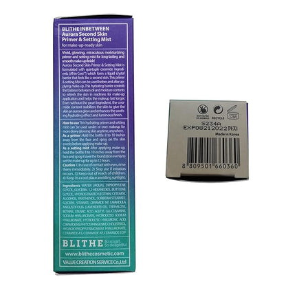 Blithe Korean Makeup Primer Aurora Second Skin Dewy Setting Spray with 5 Ceramide - Long-Lasting & Hydrating Setting Spray for Oily Skin Care, Setting Mist for Glow & Hydration 2.7 Fl. Oz