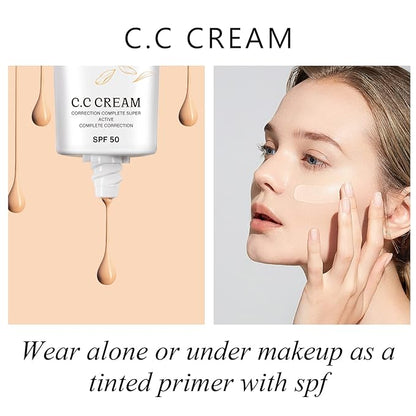 CC Cream 2 Pack, Self Adjusting for Mature Skin, Super Active Foundation With SPF 50 for Face and Body Color Correcting