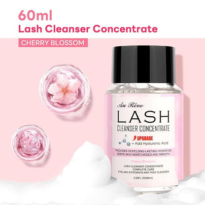 Lash Shampoo Concentrate 60ml Lash Cleanser Concentrate Add Hyaluronic Acid Oil-Free Lash Extension Shampoo Perfect for Salon，Cherry Blossom
