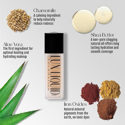 Organic Aloe-Based LUX Liquid Foundation, Natural Vegan Gluten-Free Made in USA, Agave
