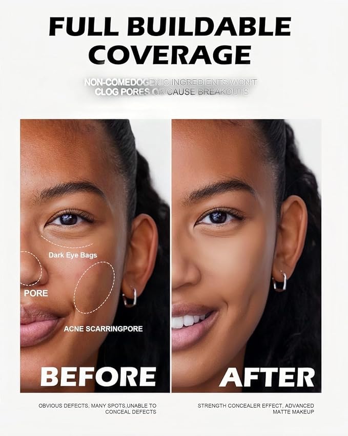 Full Coverage Foundation 10 Colors Natural Lightweight Smooth Creamy Foundation Long-lasting Longwear Matte Oil-Control Foundation (Color 09)