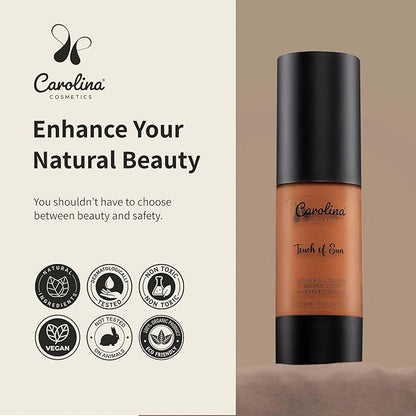 Plant-Based Foundation in Touch of Sun Shade - Hydrating, Pore-Minimizing & Buildable Coverage - Vegan, Non-GMO, Gluten-Free, Paraben-Free - Sun Protection - 1Fl Oz