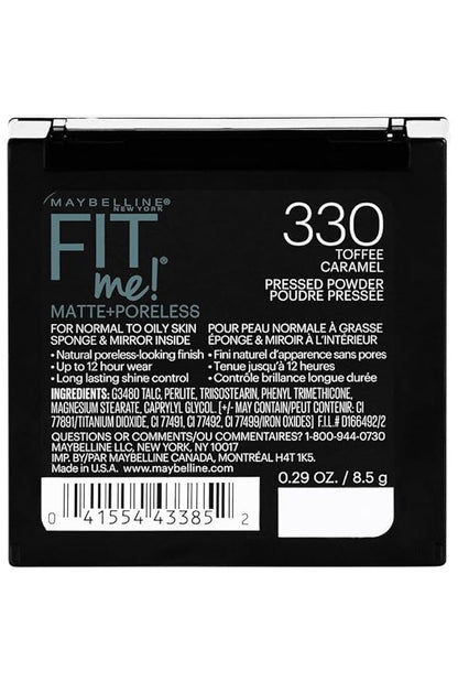 Maybelline Fit Me Matte + Poreless Pressed Powder Makeup & Liquid Foundation Makeup Bundle, Toffee, 1 Count Each