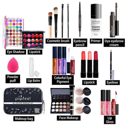 All-in-one Makeup Set Holiday Gift | Full Makeup Kit for Women Essential Starter Bundle Include Eyeshadow Palette Lipstick Blush Cream Concealer Face Powder Eyeliner Mascara Lipgloss Brush