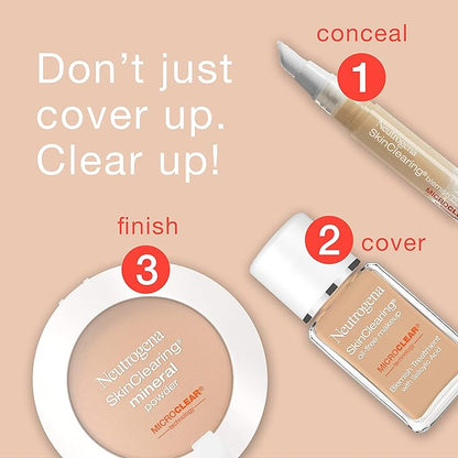 Neutrogena SkinClearing Mineral Acne-Concealing Pressed Powder Compact, Shine-Free & Oil-Absorbing Makeup with Salicylic Acid to Cover, Treat, & Prevent Breakouts, Chestnut 135,.38 oz (Pack of 2)