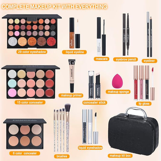 Makeup Kit For Teens,Girls Make up kit,Makeup Set For Women Full Kit with Makeup Box, Eyeshadow Palettes, Lipsticks, Brushes and Beauty Tools,(black)