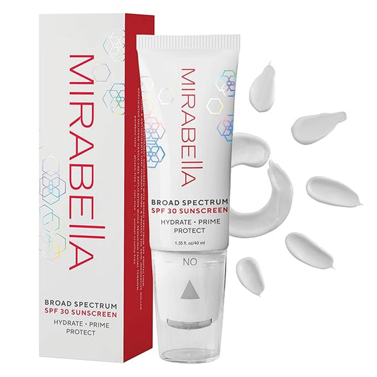 Mirabella Face Primer with SPF– Broad Spectrum SPF 30, Hydrating SPF Moisturizer Face Primer & Anti-Aging Formula with Hyaluronic Acid & Antioxidants - Face Roller Applicator, 1.35 fl. Oz