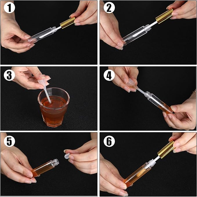 Patelai 40 Pieces Empty Lip Gloss Tubes Containers Clear Lip Balm Bottle with Rubber Stopper and 2 Pieces Funnels for Women DIY Makeup Lip Samples(10 ml,Gold)