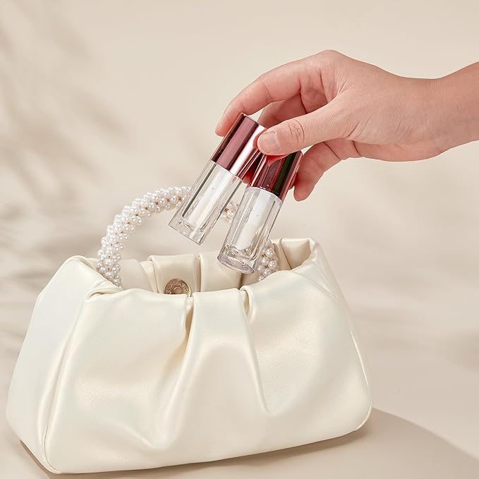 Qeuly 6ml Empty Lip Gloss Tubes, Clear Mini Lip Gloss Tubes, Lip Balm Tubes Containers with Lip Gloss Applicator Wands for Women Girls DIY Makeup Lipgloss Making Kit (D25xH86mm) (Rose Gold)