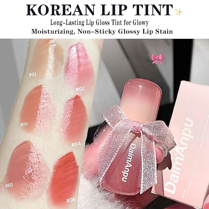 6Pcs Hydrating Lip Gloss Jelly Lipstick, Clear Oxygen Lip Glaze, Moisturizing & Plumping Water Lip Stain Waterproof Long Lasting Cute Makeup for Girls