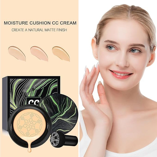Mushroom Head Air Cushion CC Cream,BB Cream Foundation Makeup Concealer Long-Lasting Moisturizing,Full Coverage Foundation for All Skin Types, Even Color Smooth Radiant Finish Skin (Natural)