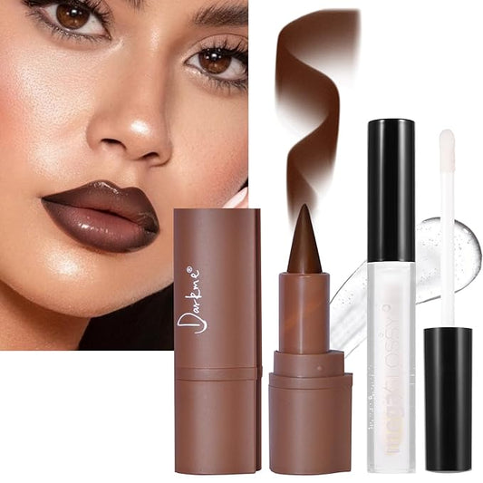 Erinde Lip Liner and Clear Gloss Set, Lip Liner and Lipstick Combo & Clear Lip Oil, Waterproof lip liner pen sets for women, Long Lasting Gradient Liner Lipstick Makeup Kits, 06