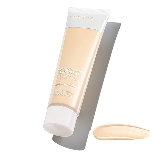 Undone Beauty Unfoundation Light Coverage Glow Tint Foundation with Coconut for Natural, Dewy Deep Neutral Glow - Enhances Face Shape, Cheeks, & Jawline - Pearl Light