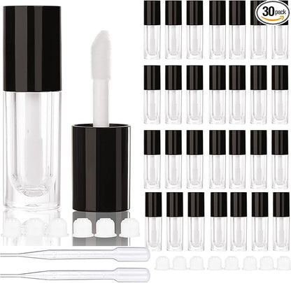 COSIDEA 30pcs Black Empty 6ml 0.2oz Lip Gloss Tubes with Big Doe Foot Wand，Round Lipgloss Containers，Concealer Tube Cosmetic Packing Container Bulk Wholesale