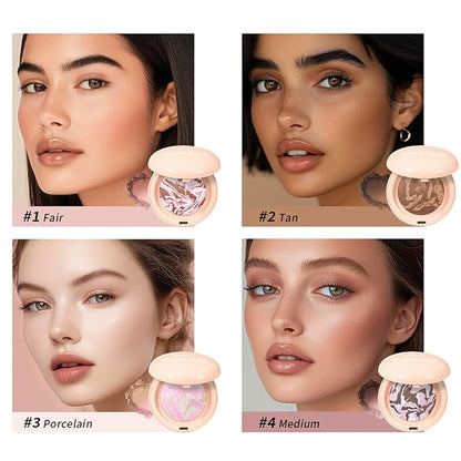 Baked Color Correcting Foundation – Lightweight Airy Finish Powder Makeup with Mirror, Subtle Glow, Oil Control, Long Lasting – Fine Texture for Smooth Light to Medium Coverage (#4 Medium)