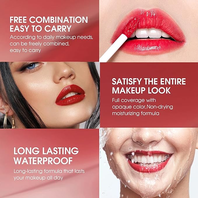 6 Colors Lip Tint Stain Set, Korean Lip Stain Mini Liquid Lipstick, Lip and Cheek Tint, Long lasting Non-Stick Cup Waterproof Makeup