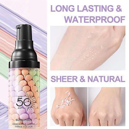 3 In 1 Primer for Face Before Makeup, One Step Color Correcting Primer, SPF 50, Hydrating, Oil Control Facial Serum & Color Correcting Moisturizer, SPF Cream, Even Skin Tone, Natural & Sheer Finish