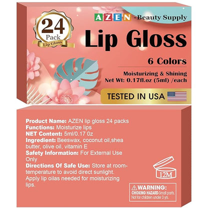 AZEN 24 Pack Lip Gloss Set, Color Lip Oil for Dry Cracked Lips Moisturizing Hydrating Nourishing with Vitamin E