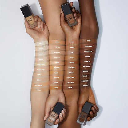 e.l.f. Flawless Satin Foundation, Lightweight & Medium Coverage, Semi-Matte Finish, Vegan & Cruelty-Free, Maple, 0.68 Fl Oz (20mL)