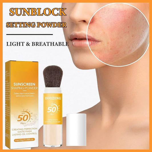 Sunscreen Setting Powder,Brush Setting Makeup SPF 50 PA++ for All Skin,Moisturizing & Lightweight Loose Face Powder with Sunscreen Brush,Soft Matte Finish Long Lasting Oil Control Make up(2 Pcs)