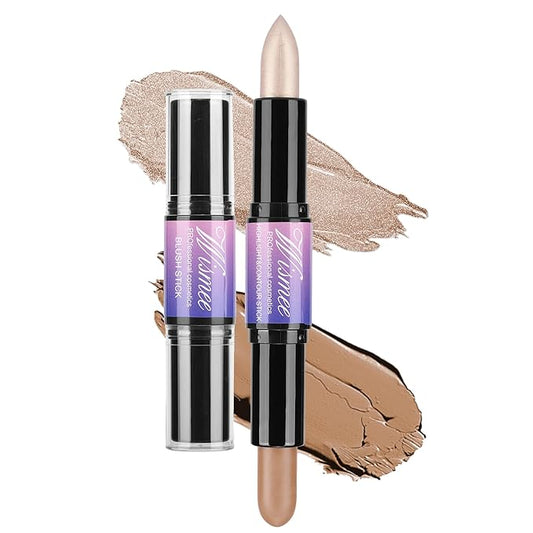 Dual-Ended Highlight & Contour Stick, Shimmer Cream Powder Face Shaping & Contouring Stick, Long Lasting & Waterproof Highlighters Makeup Stick, Blendable and Smooth for Women