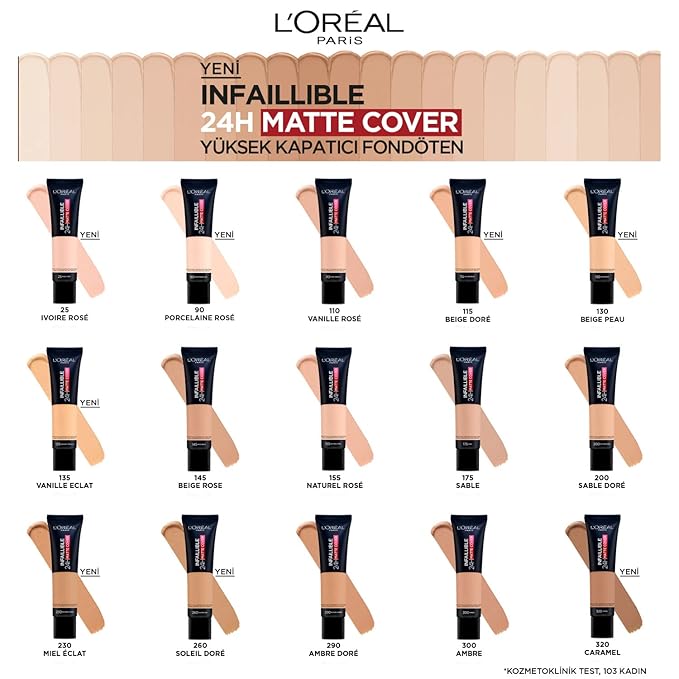 L'Oreal Paris Cover Liquid Foundation, With 4% Niacinamide, Long Lasting, Natural Finish, Available In 20 Shades, Spf 25, Infallible 32H Matte Cover, Shade 155, 30Ml