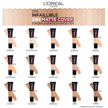 L'Oreal Paris Cover Liquid Foundation, With 4% Niacinamide, Long Lasting, Natural Finish, Available In 20 Shades, Spf 25, Infallible 32H Matte Cover, Shade 155, 30Ml