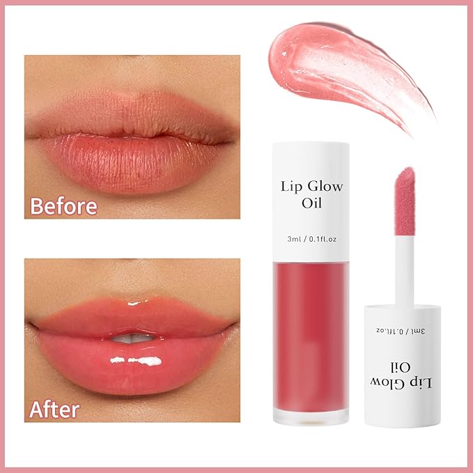 Hydrating Lip Glow Oil - Tinted Moisturizing Lip Gloss Plumping Non-Sticky Long-Lasting Shiny Fruit Flavor Lip Stain, 0.10 Fl Oz (Red Plum)