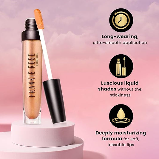 Frankie Rose Cosmetics Lip Gloss | Non-Sticky, Long Lasting, Hydrating & Bold Pigment, So Fetch Shimmer, 20g
