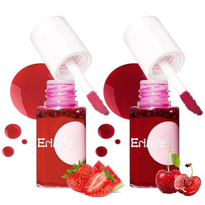 Erinde 2 Colors Water Lip Tint Stain, Mini Liquid Lipstick, Long Lasting Waterproof Lip & Cheek Stain, Non-Stick Cup Korean Lip Gloss, Lightweight, Transfer-Proof, Matte Finish Travel Size Lip Makeup