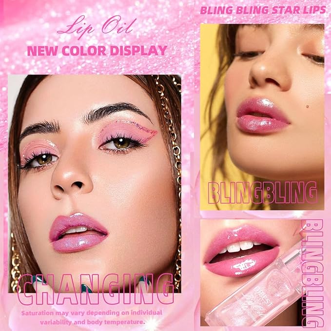 Hydrating Lip Gloss Transparent Lip Care,Magic Color Changing Moisturizing Lip Glow Oil Plumping Glimmer Glow Lipstick, Long Lasting Non-sticky Fresh Texture Lip Oil(Q2394-3#Change Color)