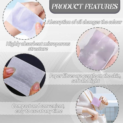BOROLA 3-in-1 Oil Blotting Paper Set for Face 100 Sheets Oil Absorbing Sheets with Portable Mirror & Adhesive Makeup Puff, Blotting Papers for Oily Skin, Design for Men & Women(White)