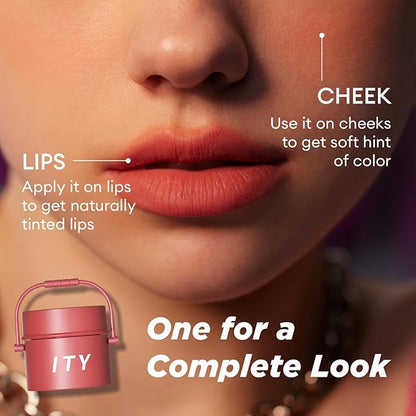 ITY Velvet Matte Finish Lip Stain-Mousse Textured Pudding Pot Lip Clay with Brush, Nude Shade, Dual-Use as Lipstick and Blush, Conceals Lip Lines, Rich Pigment, 0.21 oz (6g) in Papaya Dream