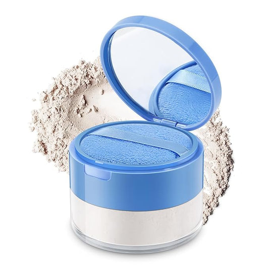 Matte Setting Powder,Waterproof & Long-Lasting Loose Powder for Flawless Finish,Minimizes Pores,Oil-Control,Sweat-Proof Makeup Powder,Includes Puff & Mirror