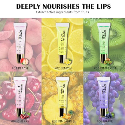 6 Pcs Ultra-Hydrating Lip Gloss Set with Vitamin Oils | High-Shine, Non-Sticky Lip Balm for Smooth, Nourished Lips (6pcs-clear fruit lip gloss kit, pack of 6)